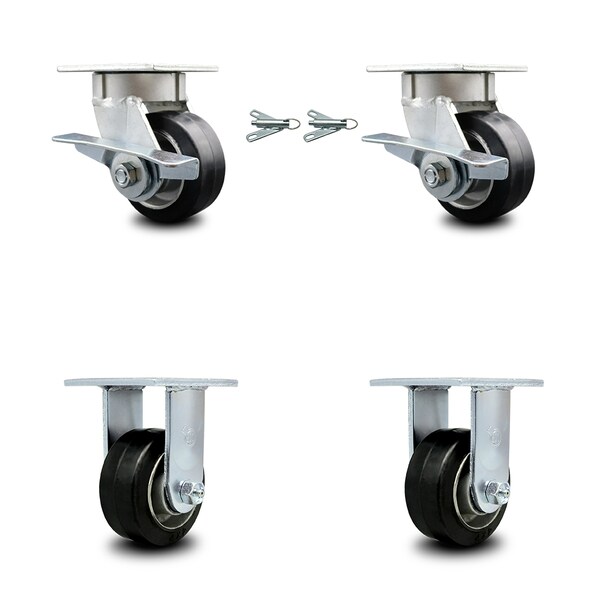 Service Caster 4 Inch Kingpinless Rubber on Aluminum Caster Brake & Swivel Lock 2 Rigid, 2PK SCC-KP30S420-RAR-SLB-BSL-2-R-2 - main